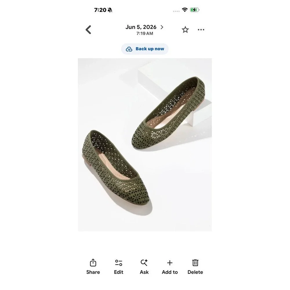 TALBOTS Ansly Perforated Nappa Ballet Flats OLIVE‎ LEAF 6.5M laser cut floral